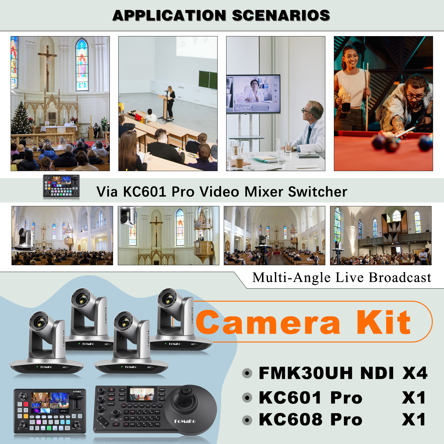 thumbnail video image 2 of FoMaKo 1080P NDI Video Camera Bundle(4 *30x ndi optical zoom ptz camera+1*video switcher+1*ptz camera controller), 2 of 15
