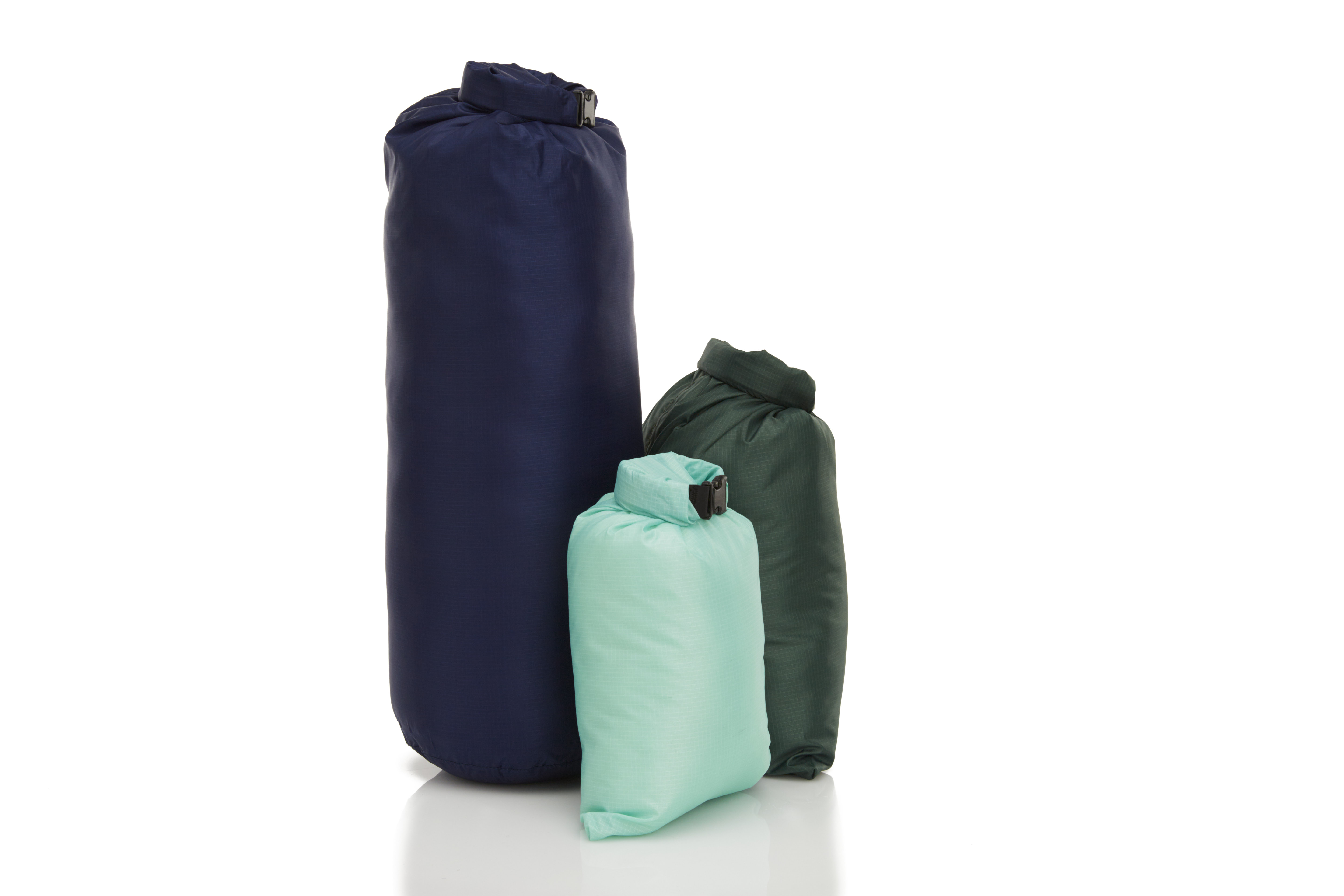 Outdoor Products Ultimate Dry Sacks, 3 Pack, Weather Resistant Dry Bag,  Unisex, Green, Blue, 10.6 L 
