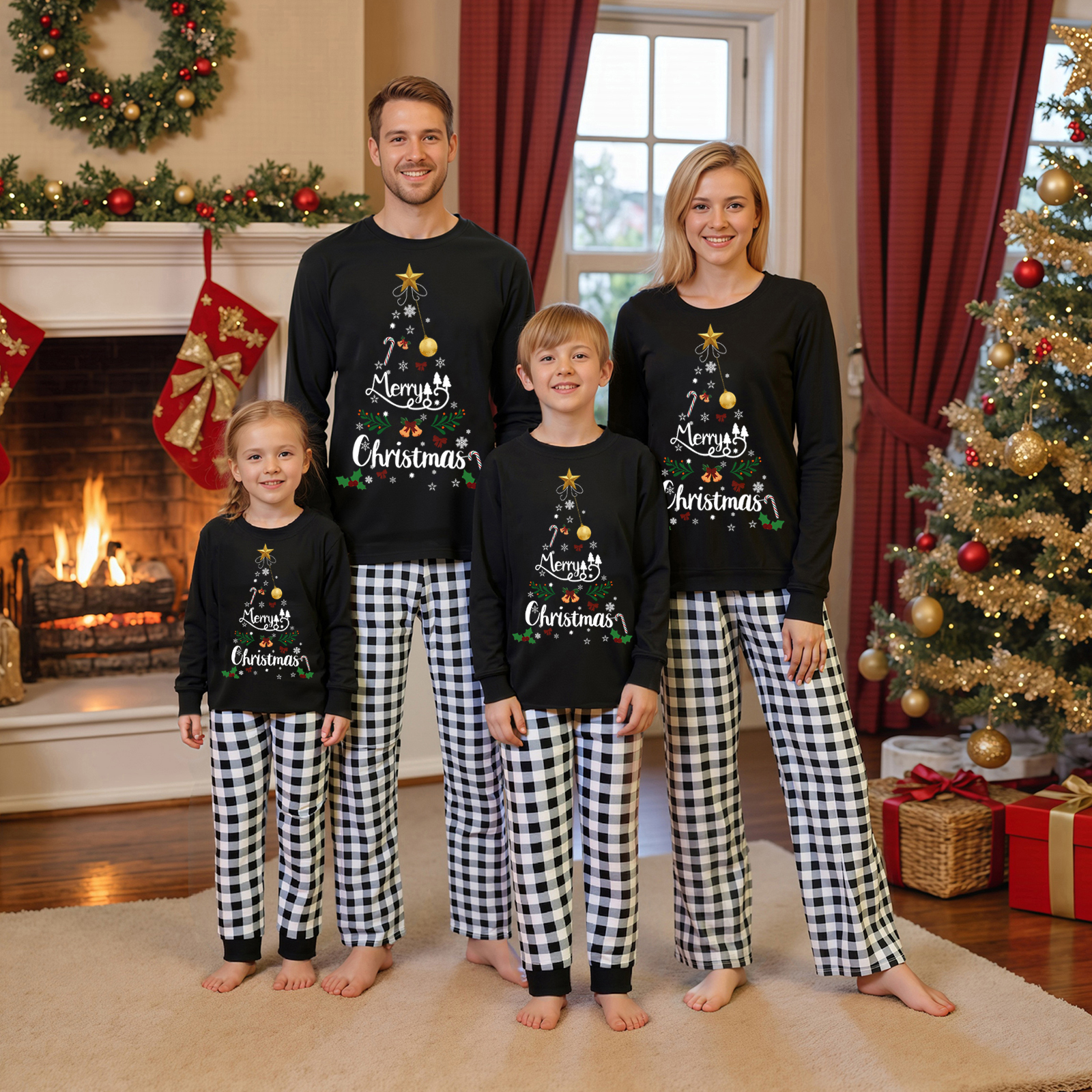 thumbnail video image 2 of AceBaby Family Matching Christmas Pajamas Set Plaid and Letter Print Holiday Sleepwear PJs, 2 of 11