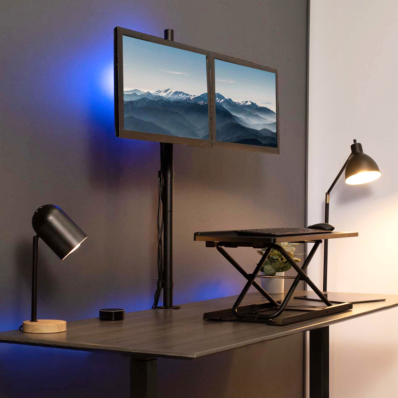 thumbnail video image 2 of VIVO White Dual Monitor Extra Tall Adjustable Desk Mount for up to 27" Screens, 2 of 9