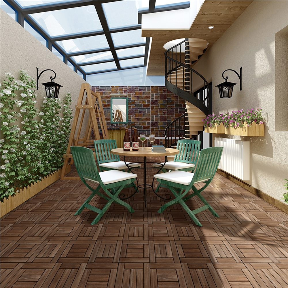 thumbnail video image 2 of Yaheetech 27pcs Fir Wooden Floor Tiles Patio Pavers Composite Decking for Outdoor & Indoor Patio Garden Deck Poolside 12''x 12'', Brown, 2 of 6