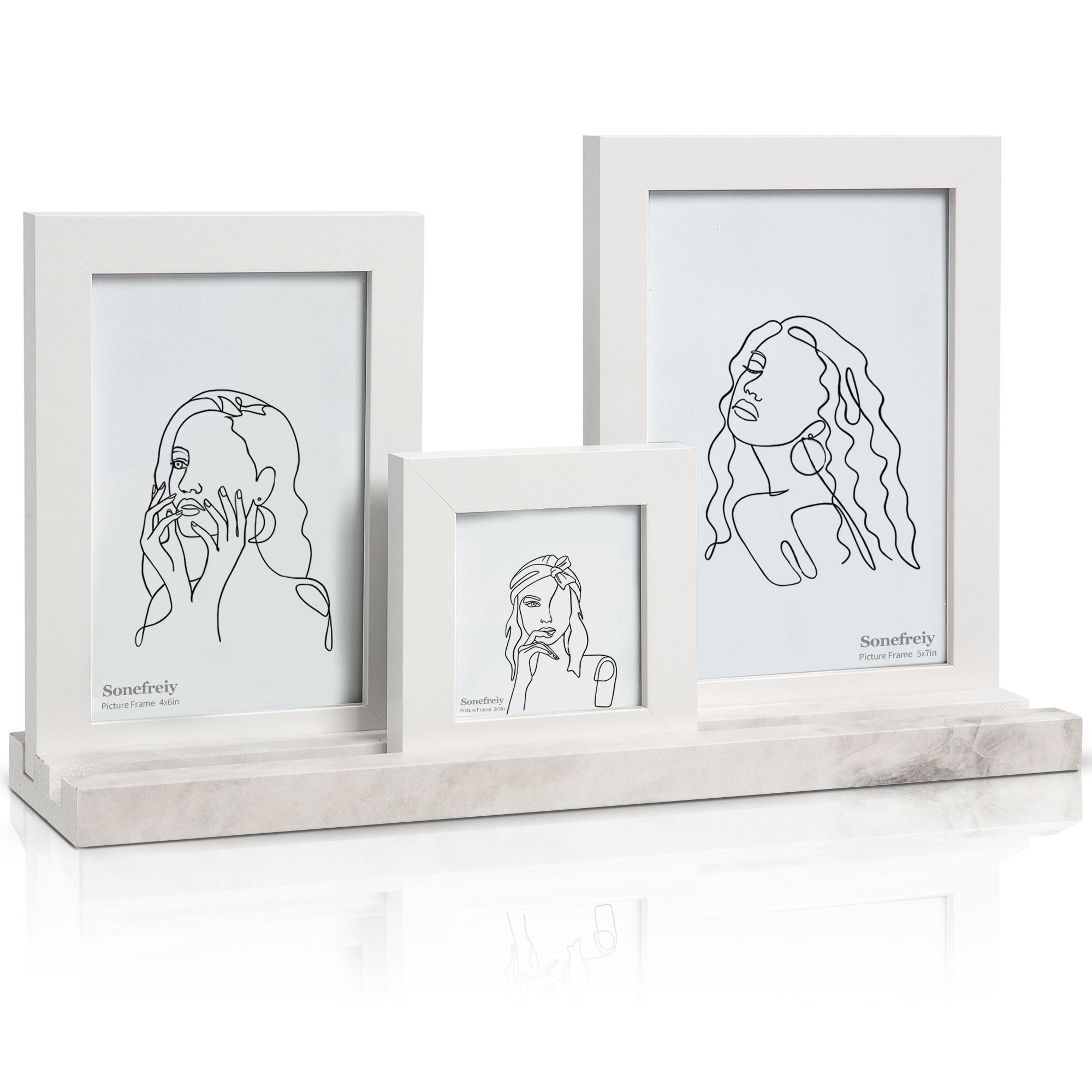 thumbnail video image 2 of Afuly Collage Picture Frames Set of 3, White Marble Pattern Base, Picture Frame 5x7 4x6 3x3 for Wall Tabletop Display, Gift for Mom Dad Grandmother Family Friends, 2 of 9