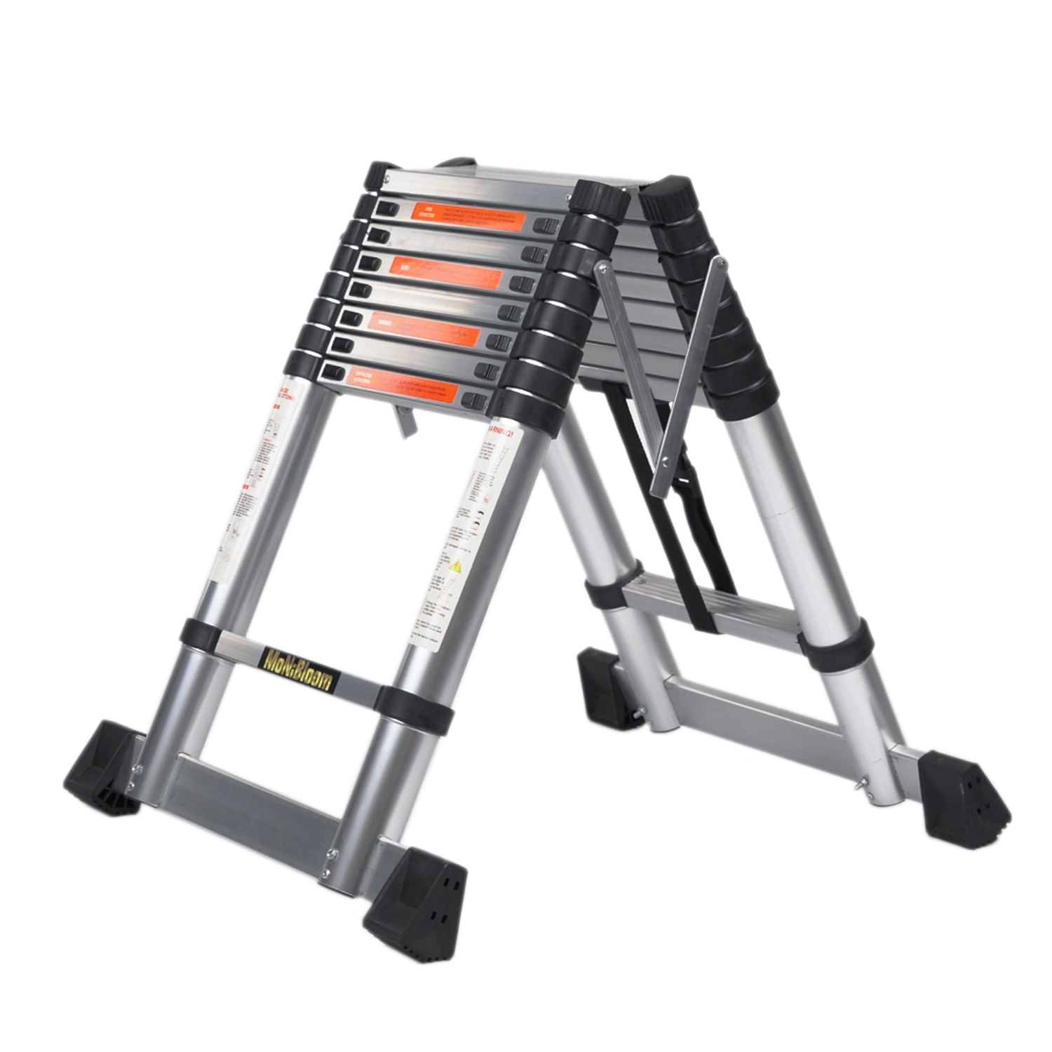 Magshion A-Frame 8+8 Step Telescoping Ladder 8.3 Foot Aluminum Collapsible  Ladder with Safety Lock and Stabilizer Bar 
