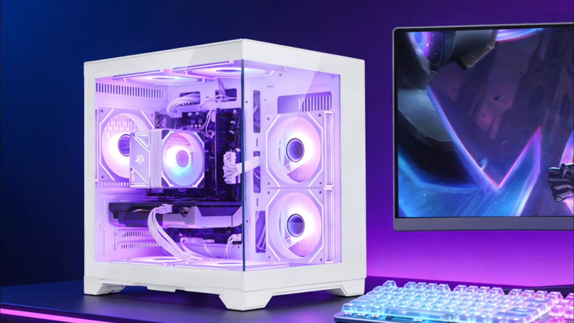 thumbnail video image 2 of Hoengager King Gaming PC AMD Ryzen 5 5600GT 3.6 GHz,Radeon RX 6500 XT 4GB, 32GB DDR4 ,1TB PCIe SSD ,RGB FAN ,WiFi , Bluetooth Windows 11-White, 2 of 10