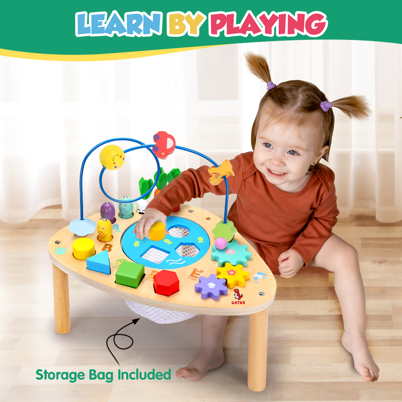 Free Shipping! oathx Wooden Baby Activity Table Toys Bead Maze