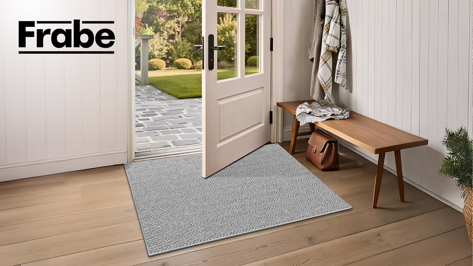 thumbnail video image 2 of FRABE Ultra Thin Indoor Door Mat Non Slip, Low Profile Entryway Mat, Pet Friendly Doormat with Herringbone Design fot Inside, Patio, Porch, Grey, 48x72, 2 of 10