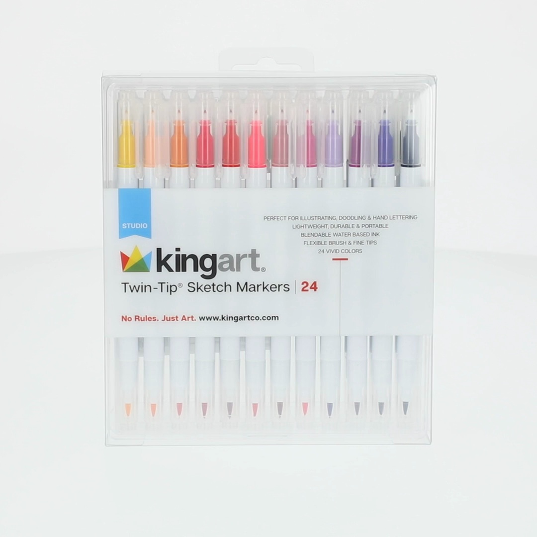 King art 24pc Twin-Tip Sketch Markers Set with Fine and Brush Tips