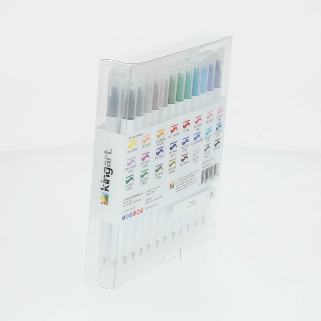 King art 24pc Twin-Tip Sketch Markers Set with Fine and Brush Tips
