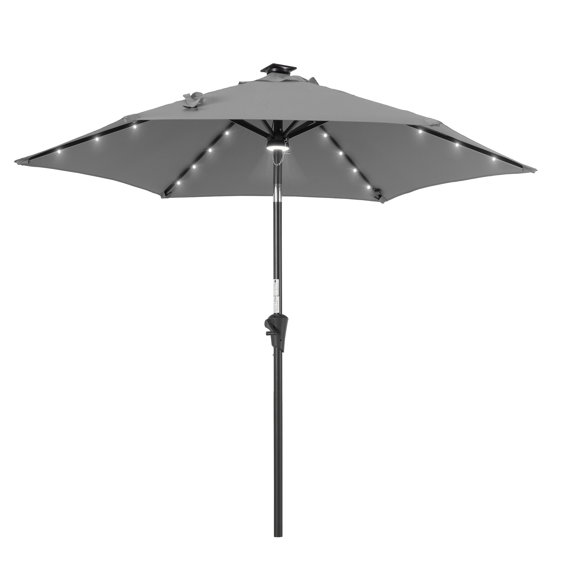 thumbnail video image 2 of ACEGOSES 7.5ft LED Solar Outdoor Patio Market Table Umbrella with Polyester Canopy for Garden,Yard and Poolside, Gray, 2 of 9