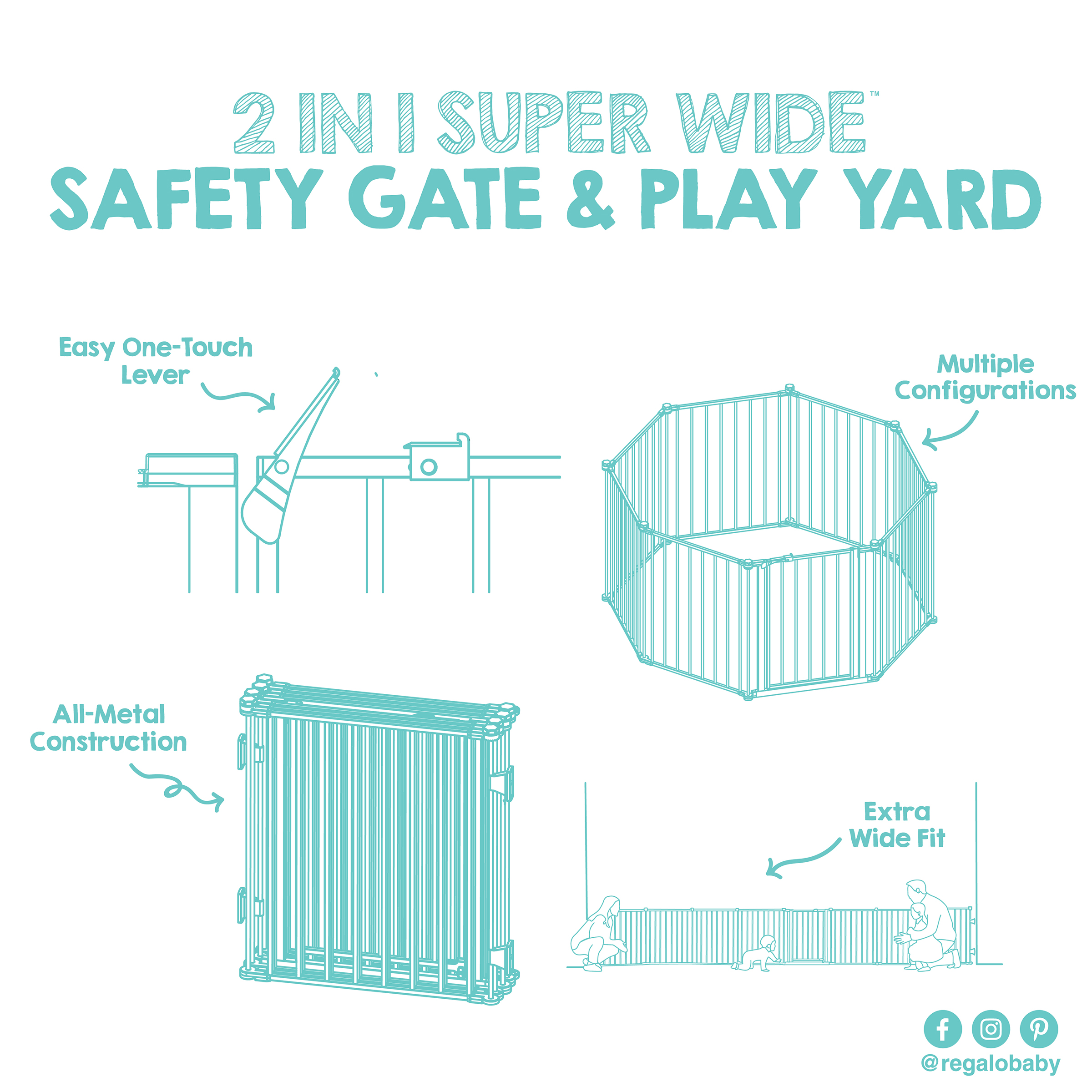 thumbnail video image 3 of Regalo 194 Inch Super Wide Adjustable Baby Gate and Play Yard for Ages 6 to 24 Months, 3 of 13