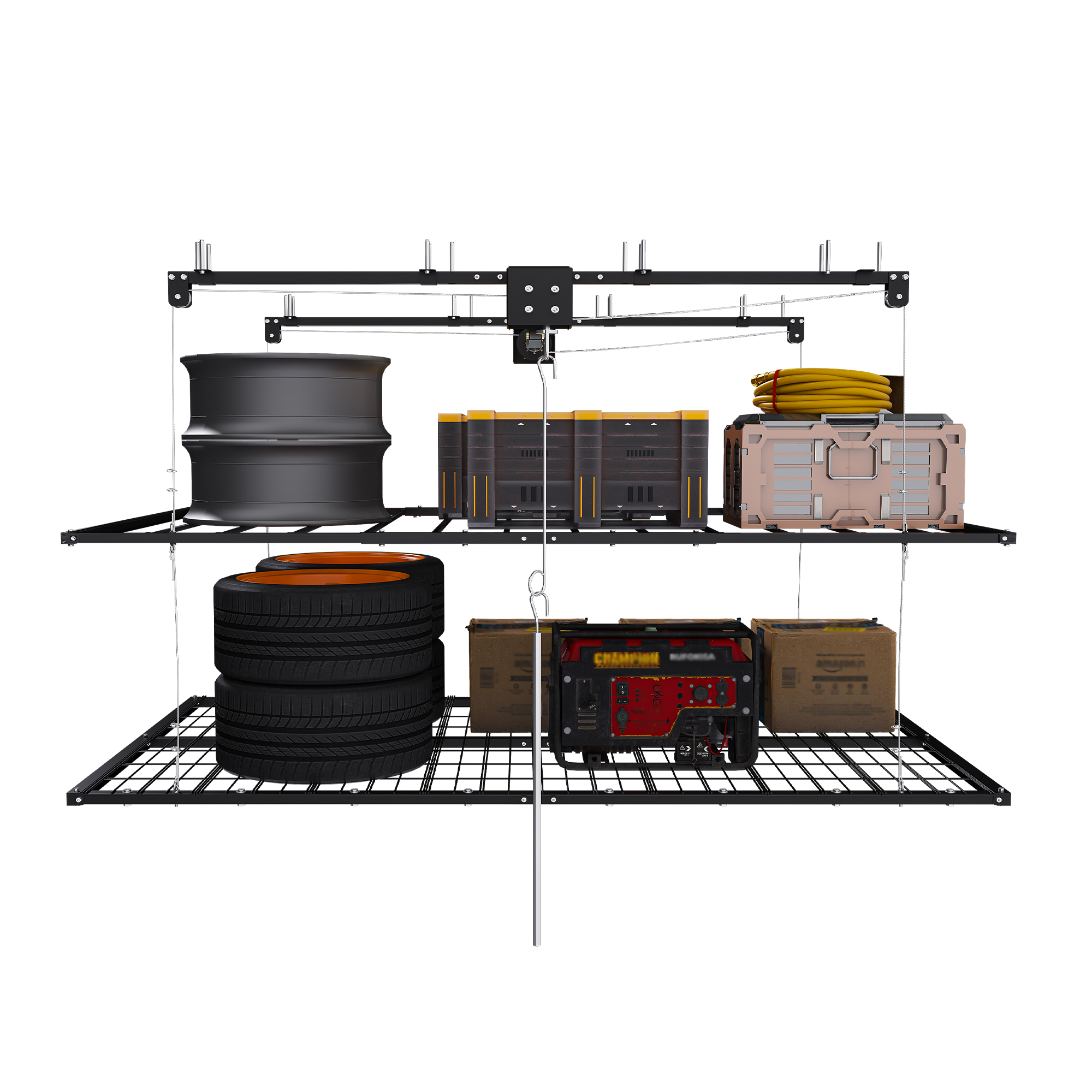 8 Person Life Rack Montary 4x8 FT Double-Layer Overhead Garage Storage Rack, Adjustable ...