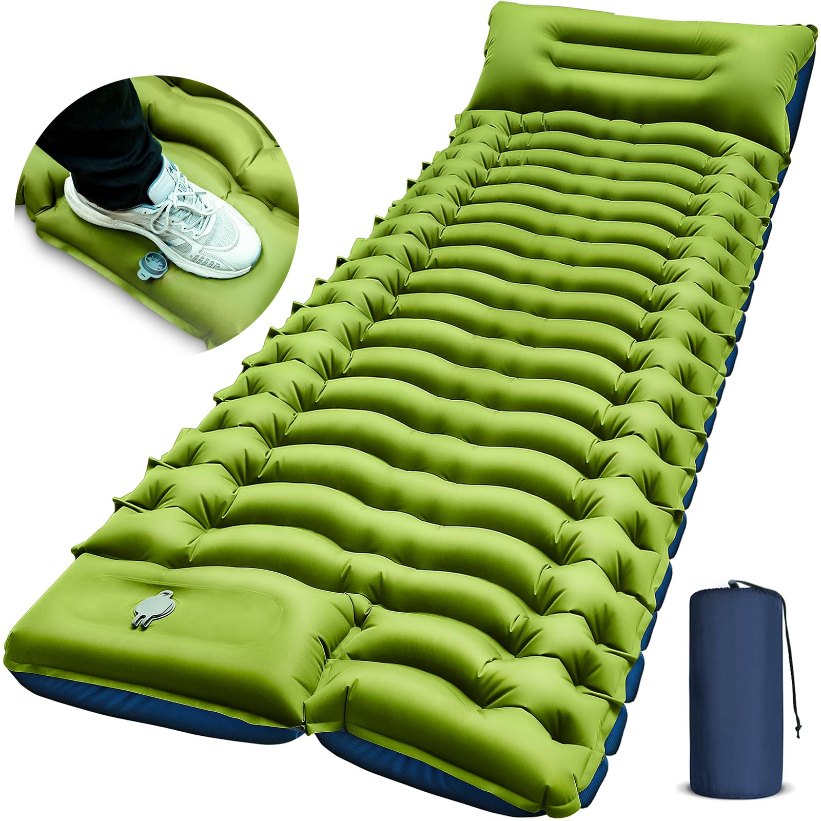 thumbnail video image 2 of Camping Sleeping Pad, Ultralight Camping Mat with Pillow Built-in Foot Pump Inflatable Sleeping Pad for Camping Backpacking Hiking Traveling Tent, 2 of 9