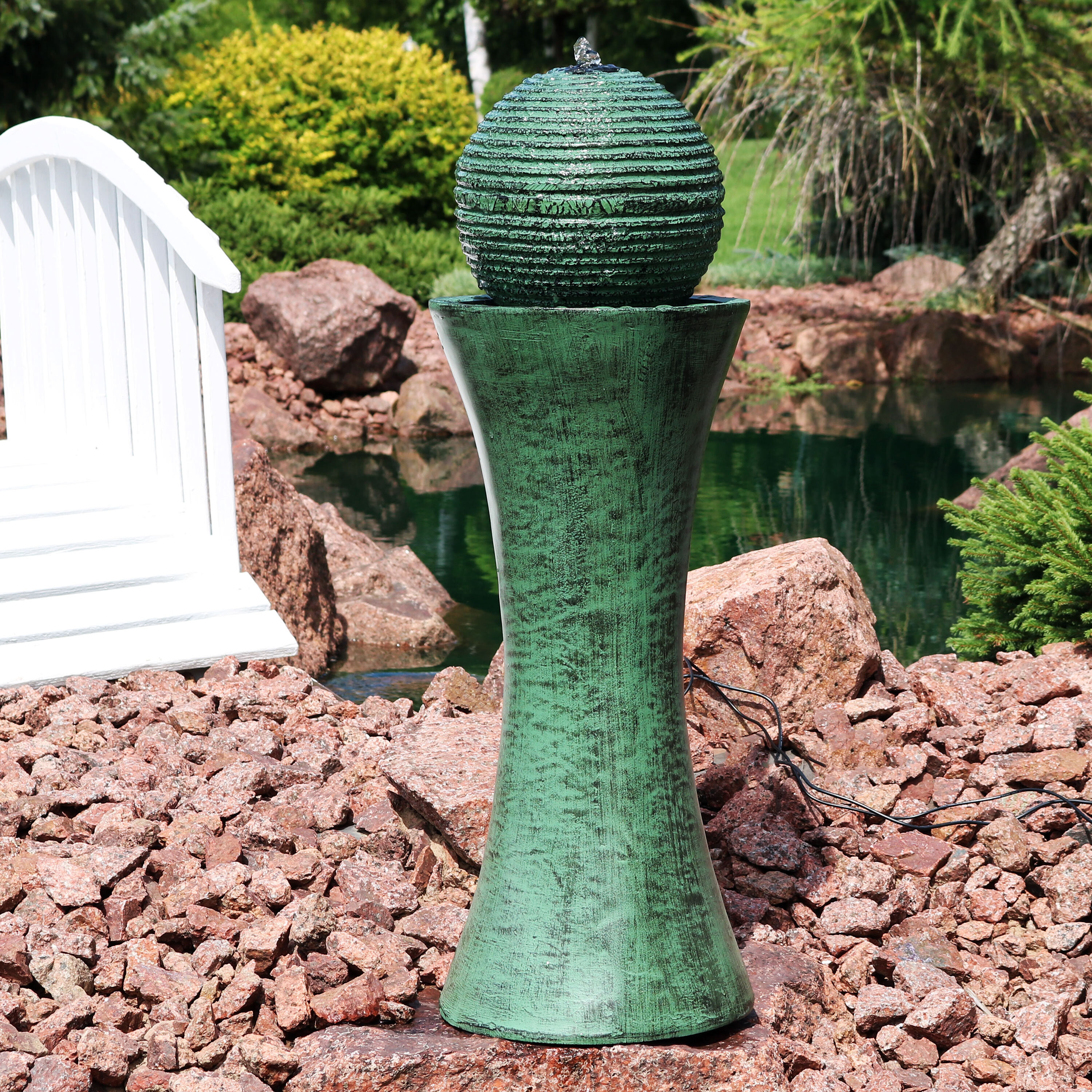 thumbnail video image 2 of Sunnydaze Desert Spring Modern Green Polyresin Solar Fountain with Battery, 2 of 12