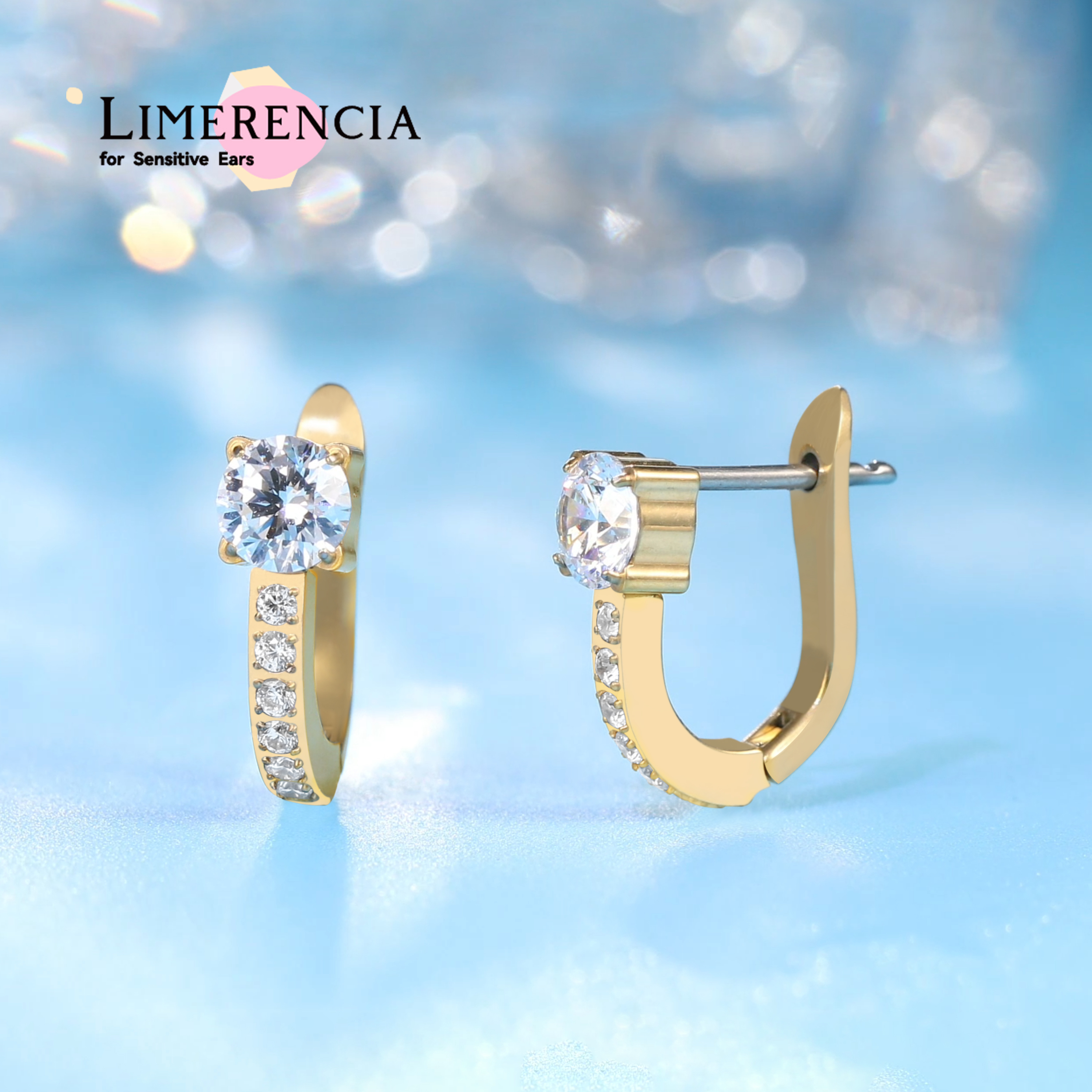 thumbnail video image 2 of Limerencia Titanium Cubic Zirconia Hoops, Lightweight Cuff Earrings for Women, 2 of 6