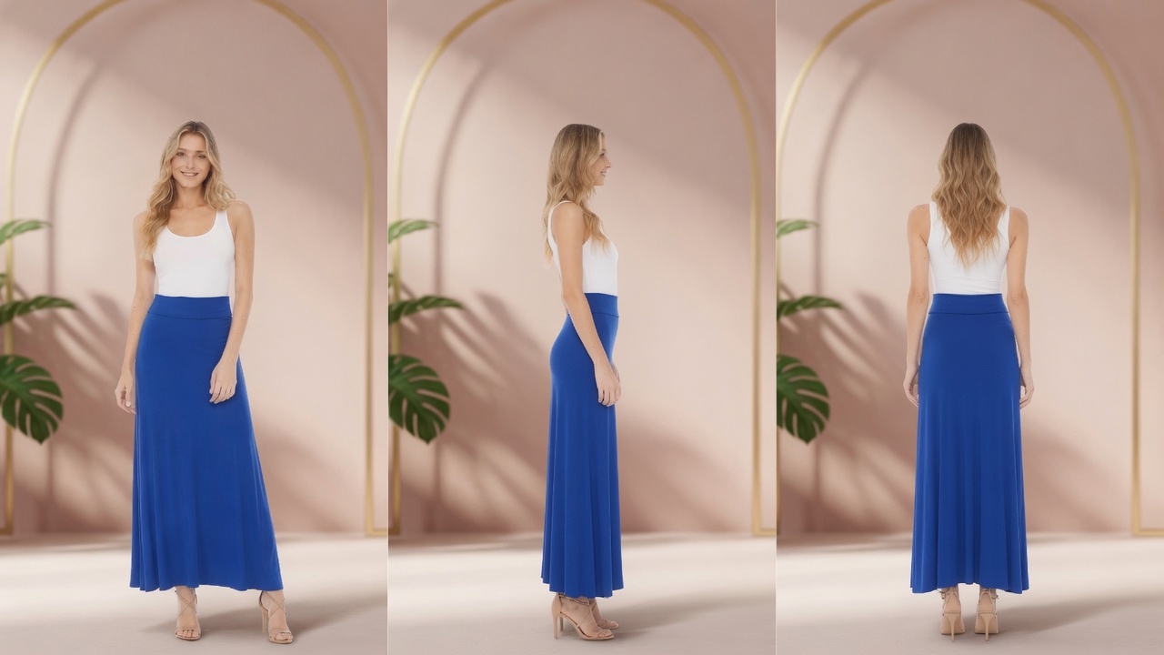 thumbnail video image 2 of Women's Stretchy Flowy Maxi Skirt with Elastic Waistband for Comfort and Style, 2 of 6