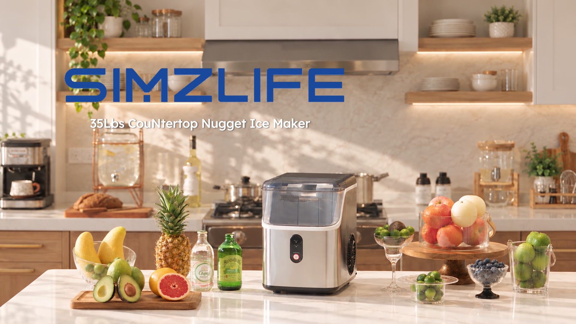 thumbnail video image 2 of Simzlife Countertop Nugget Ice Maker, 35 Lbs/24H Portable Sonic Ice, Self-Cleaning Ice Machine, Chewable Pellet Ice, Stainless Steel, 2 of 12