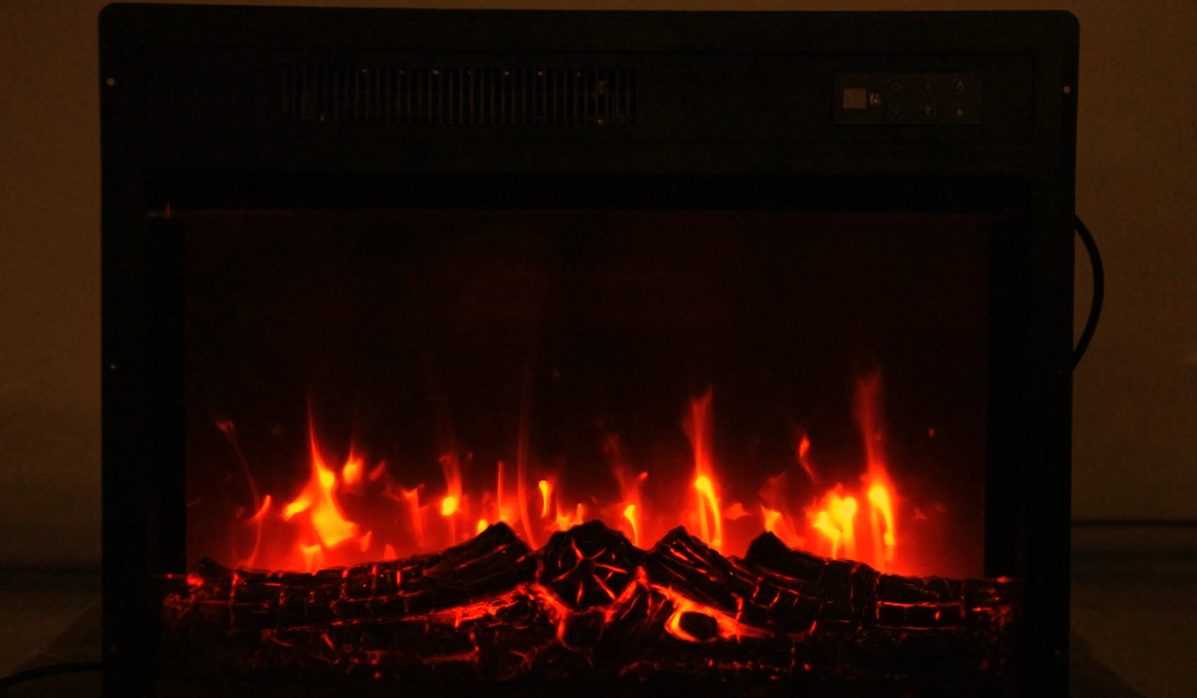 thumbnail video image 2 of BOSSIN 70" Fireplace TV Stand with Sliding Doors, Mid-Century Modern Entertainment Center with Electric Fireplace & Storage, Black, 2 of 10