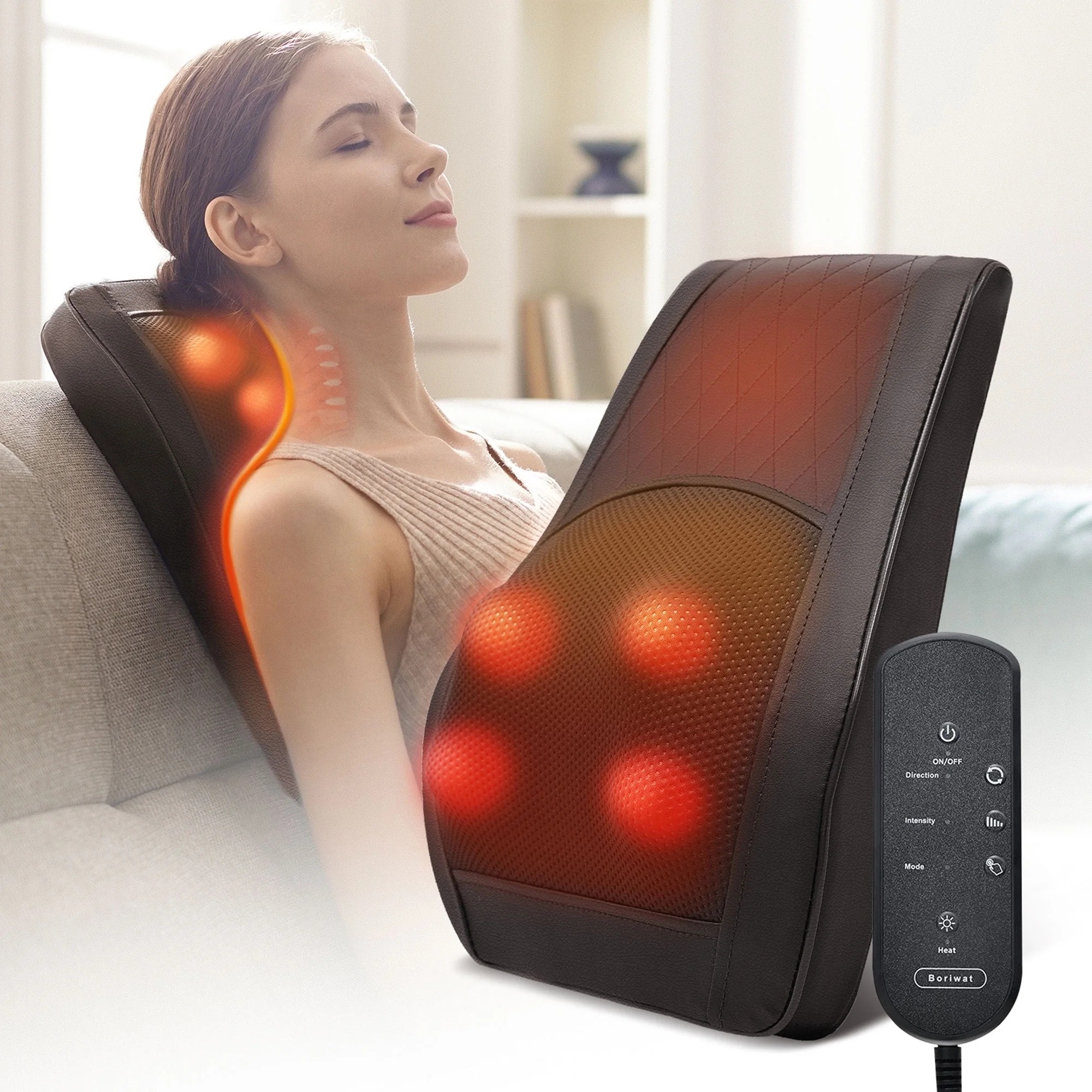thumbnail video image 2 of Boriwat Neck & Back Massager with Heat — Shiatsu Deep-Kneading Massage Pillow, Black — Gift for Women & Men, 2 of 11