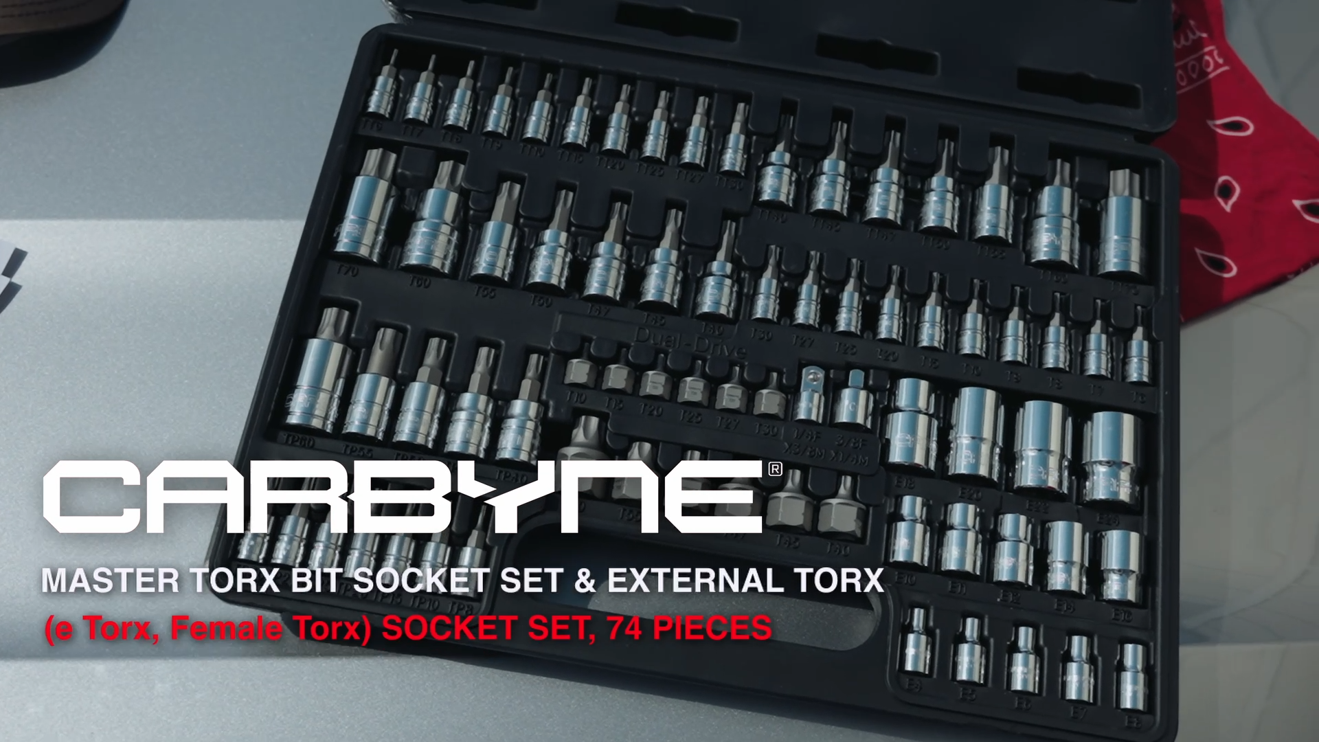 thumbnail video image 2 of CARBYNE Master Torx Bit Socket Set & Torx External Socket Set, 74 Piece | S2 Steel Bits, CrV Sockets | 1/4-inch, 3/8-inch & 1/2-inch Drive, 2 of 10
