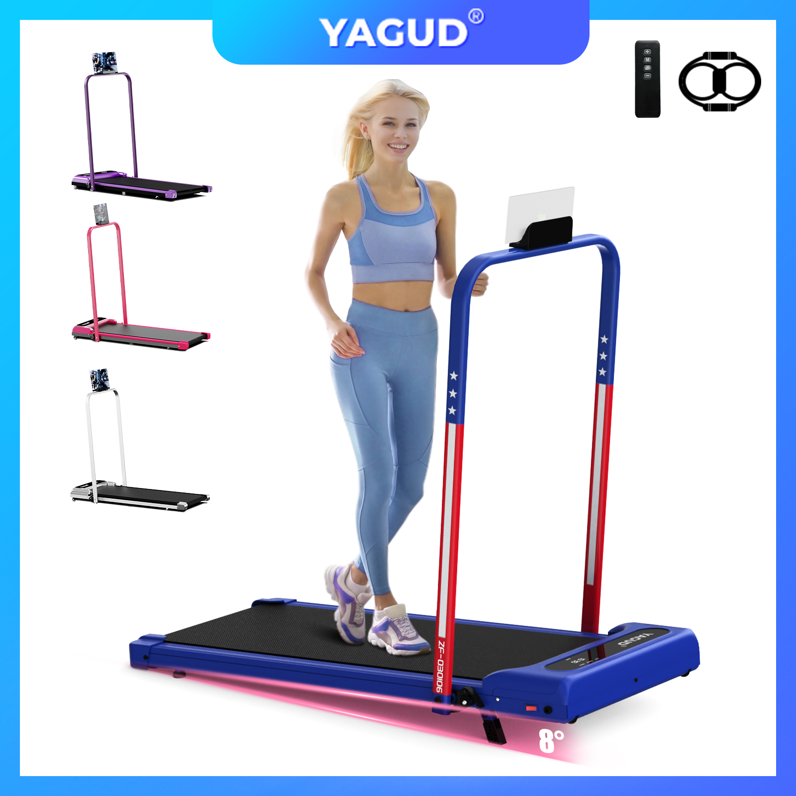 thumbnail video image 2 of Yagud Walking Pad Treadmill with Handle Bar and Adjustable Incline, 3.8HP Portable Electric Treadmills with Wheels for Home, Home Treadmills with Incline, 0.5-3.8MPH, Black, 2 of 10