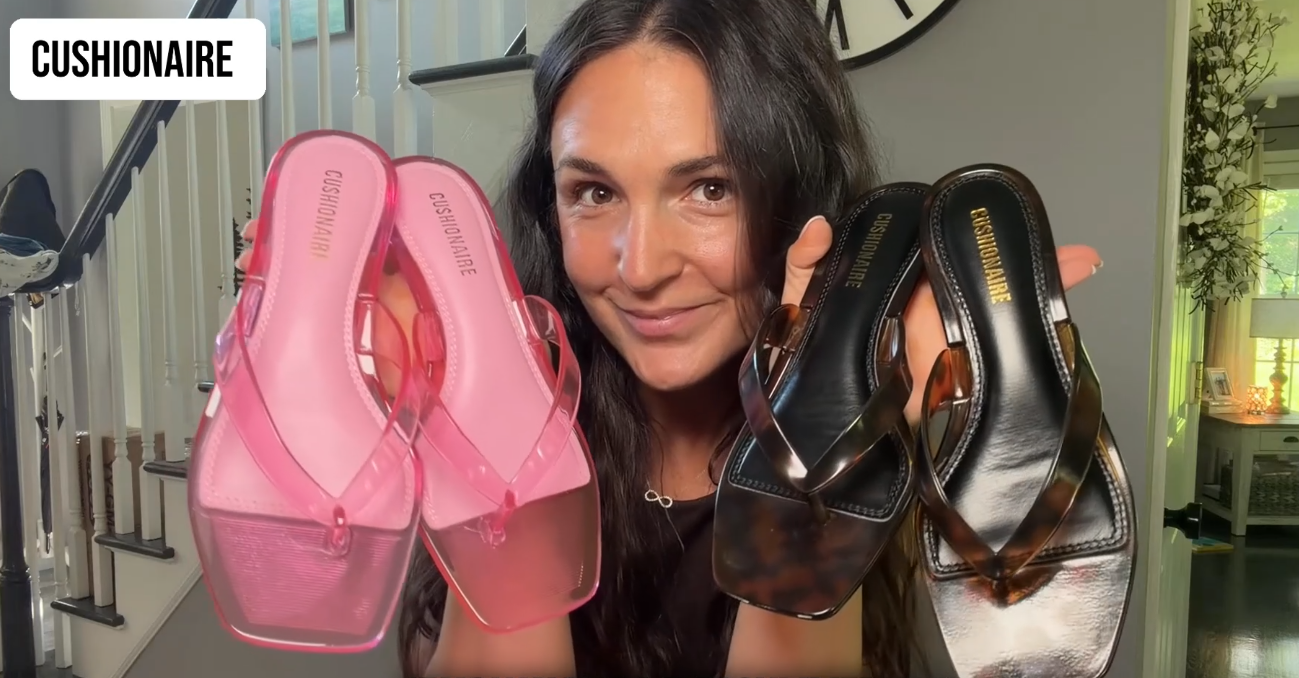 thumbnail video image 2 of Cushionaire Riot Jelly Thong Kitten Heels for Women, 2 of 22