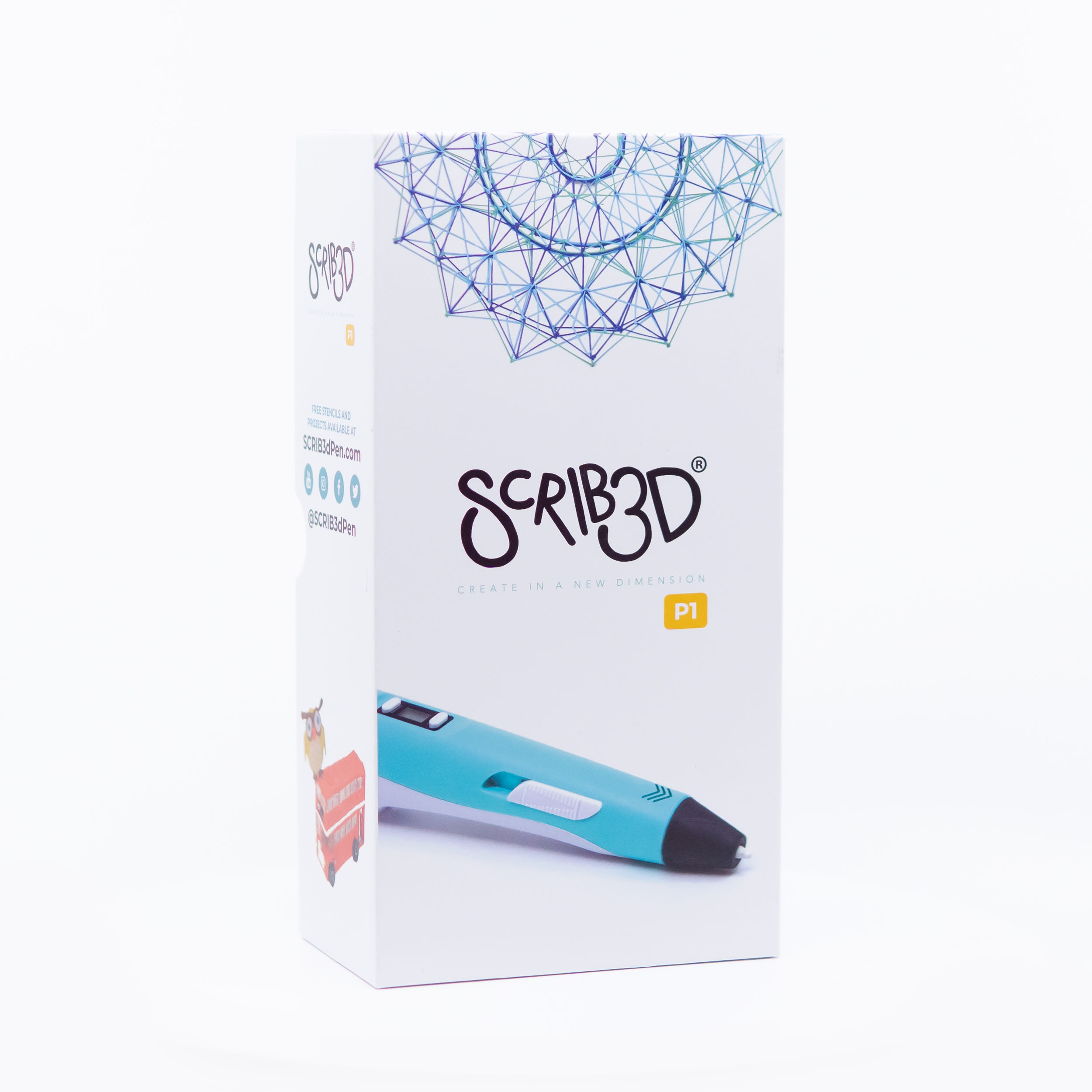 SCRIB3D P1 3D Printing Pen with Display - Includes 3D Pen 3 Starter Colors of PLA Filament Stencil Book + Project Guide and Charger