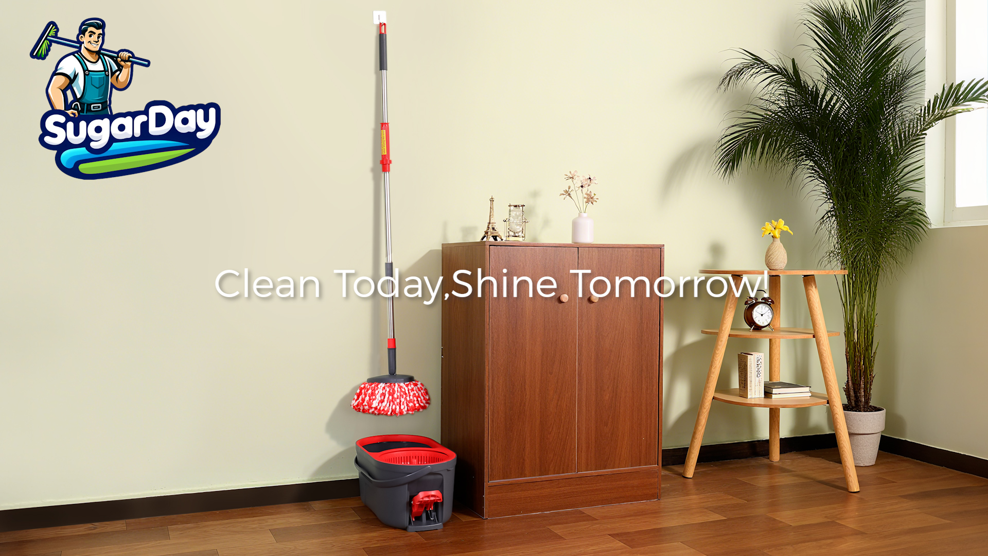 thumbnail video image 2 of SUGARDAY Microfiber Spin Mop and Bucket System with Foot Pedal Wringing Set for Floor Cleaning Heavy Duty Mop, 2 of 8
