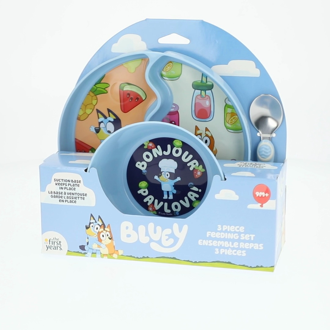 Bluey 3-Piece Mealtime Set with Divided Suction Plate, Bowl and