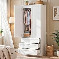 thumbnail video image 2 of Homieasy 71" Tall Armoire Wardrobe Closet - 3 Drawers, Doors & Hanging Rod, Extra Deep 20" Bedroom Storage with Soft-Close Hinges,White, 2 of 11