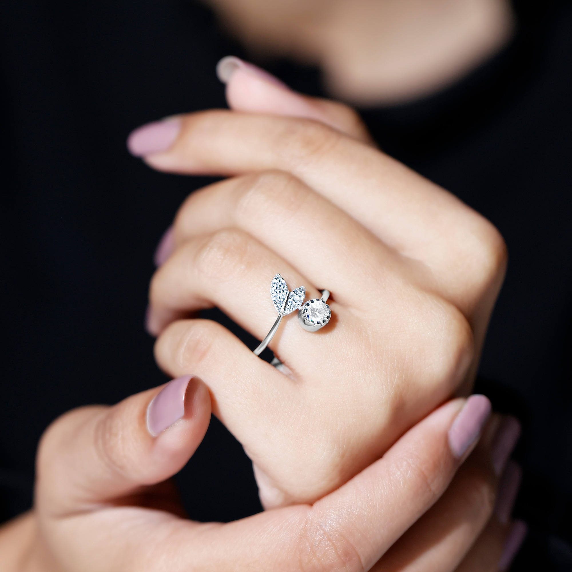 thumbnail video image 2 of Rosec Jewels Lab Created Diamond Ring - Animal Inspired Fish Tail Wrap Ring - Ready to Gift, 10K White Gold, US 11.50, 2 of 9