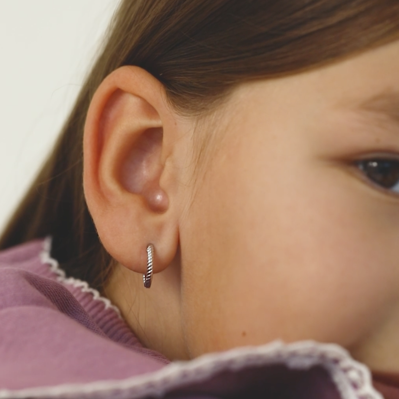 thumbnail video image 2 of Twisted Rope Kids / Teen Earrings Hoop - Sterling Silver, 2 of 7