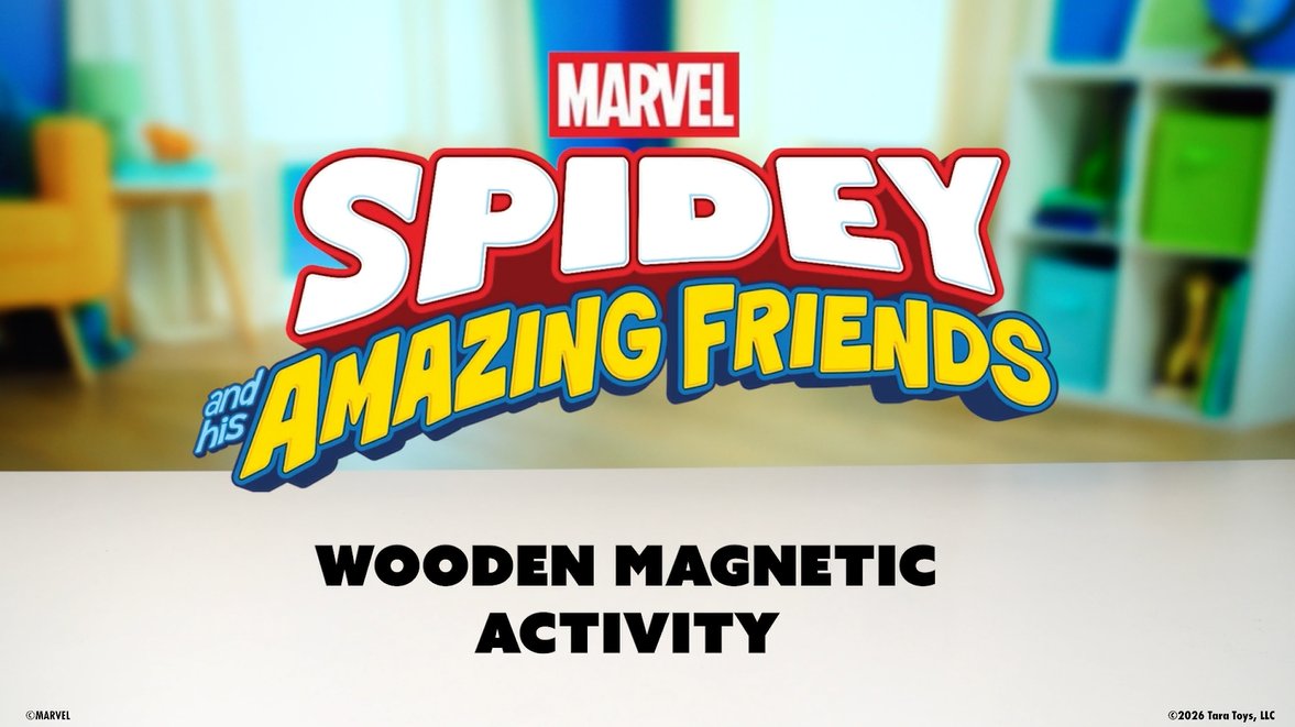 thumbnail video image 2 of Marvel Spidey and His Amazing Friends Wooden Magnetic Activity, Storage Case with Magnetic Characters, Stickers, and 2 Play Scenes, Ages 3+, 2 of 6