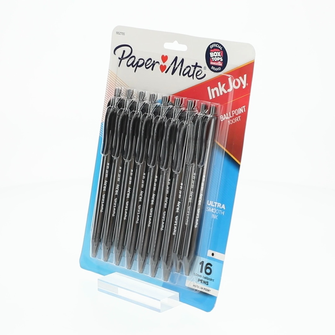 Paper Mate InkJoy 100RT Kugelschreiber – 100 Stück, Schwarz, Mittlere Spitze (1,0 Mm), Druckmechanik, Dreieckiger Schaft