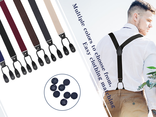 thumbnail video image 2 of AWAYTR Men Y-Back Elastic Suspenders Adjustable Heavy Duty 8-Button Design Invisible Button End for for Work Trousers Weddings, 2 of 8
