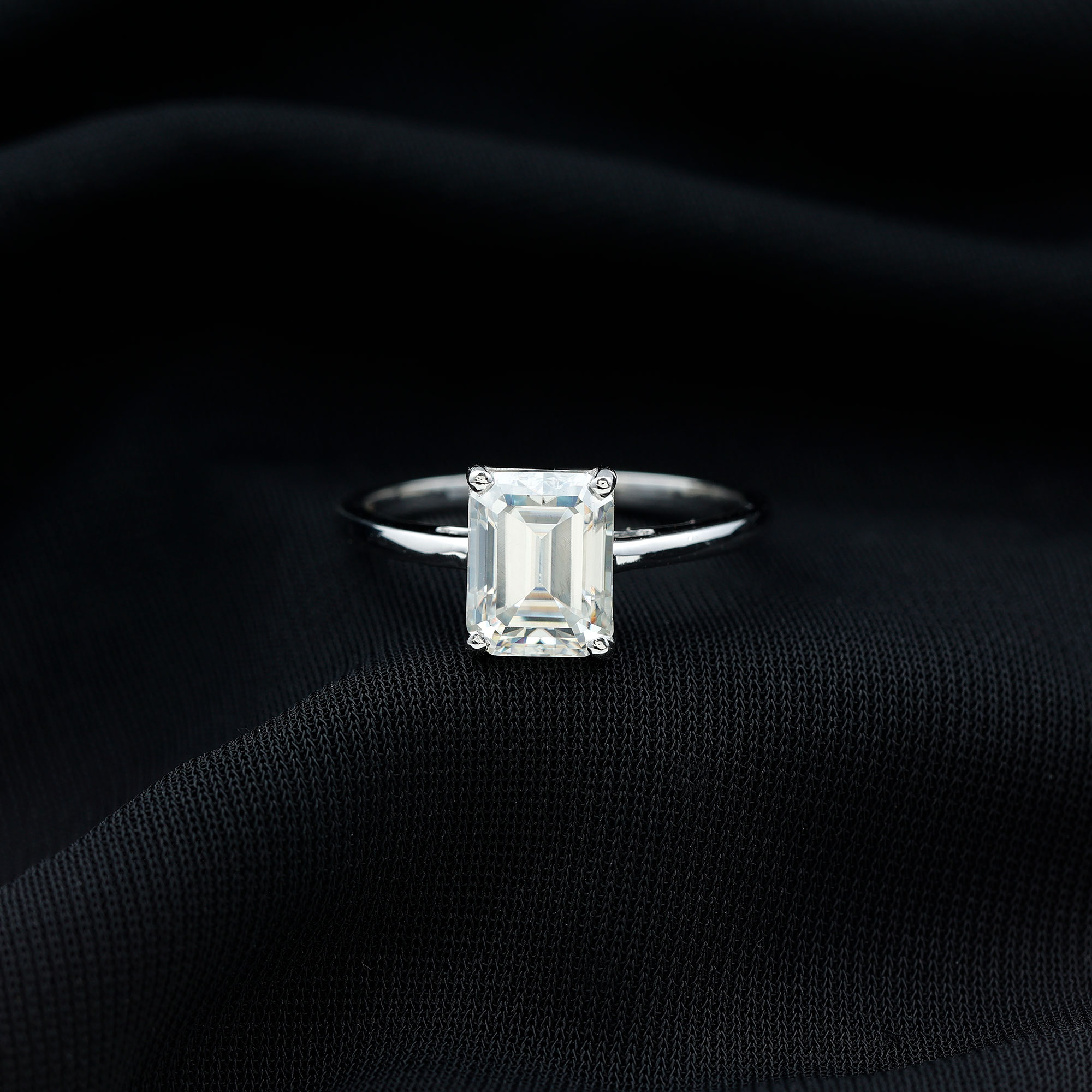 thumbnail video image 2 of Rosec Jewels Emerald Cut Moissanite Solitaire Engagement Ring for Women - 7X9 mm - 2 ct - D-VS1 Grade, 14K White Gold, US 11.50, 2 of 8