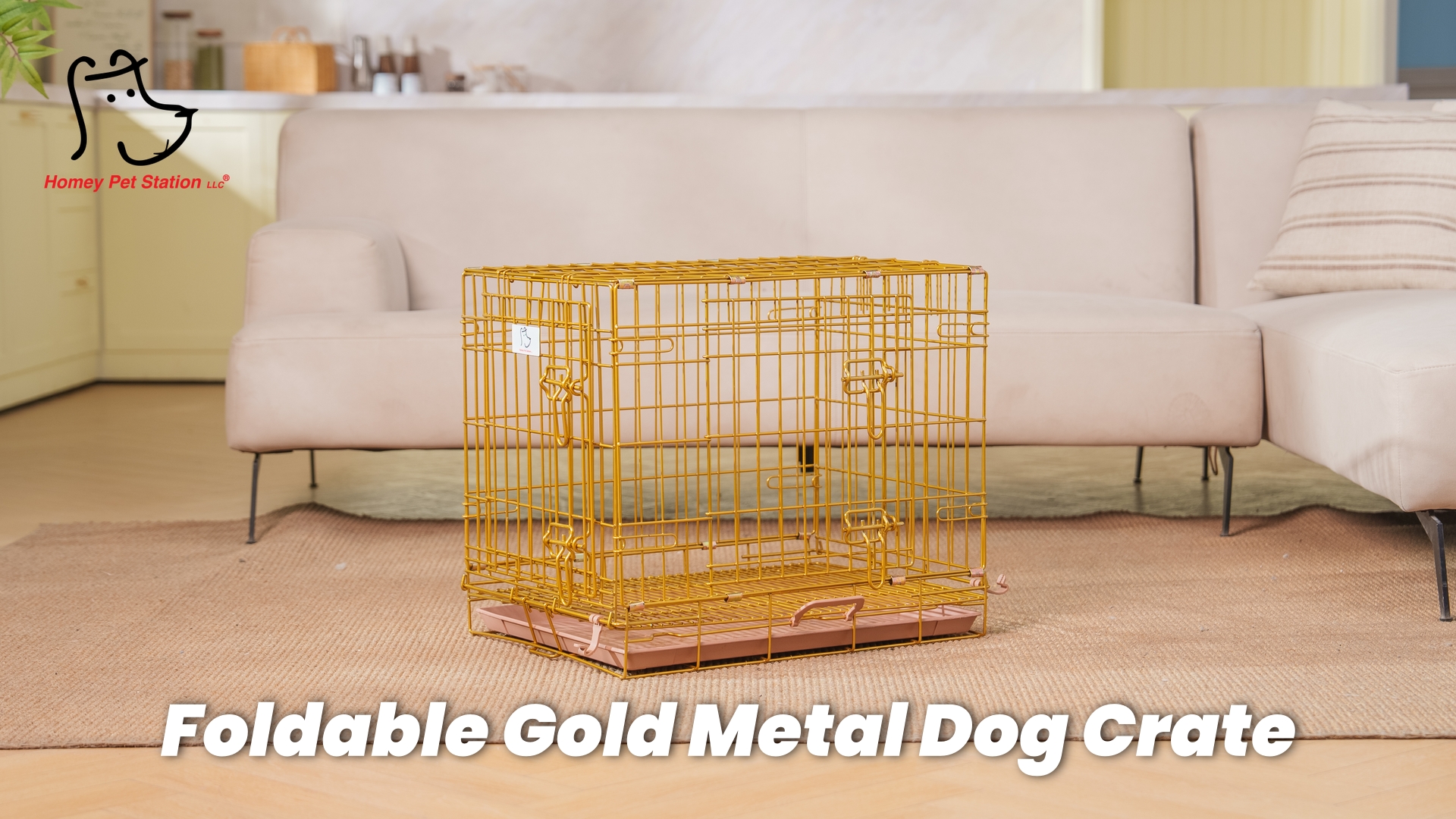 thumbnail video image 2 of Homey Pet 24 Inch Dog Crate, Copper Gold Puppy Cage for Small Dogs, Collapsible Metal Wire Dog Kennel Indoor with Removable Floor Grid & Tray, Dual-Entry, Handle for Transport & Indoor, 2 of 11