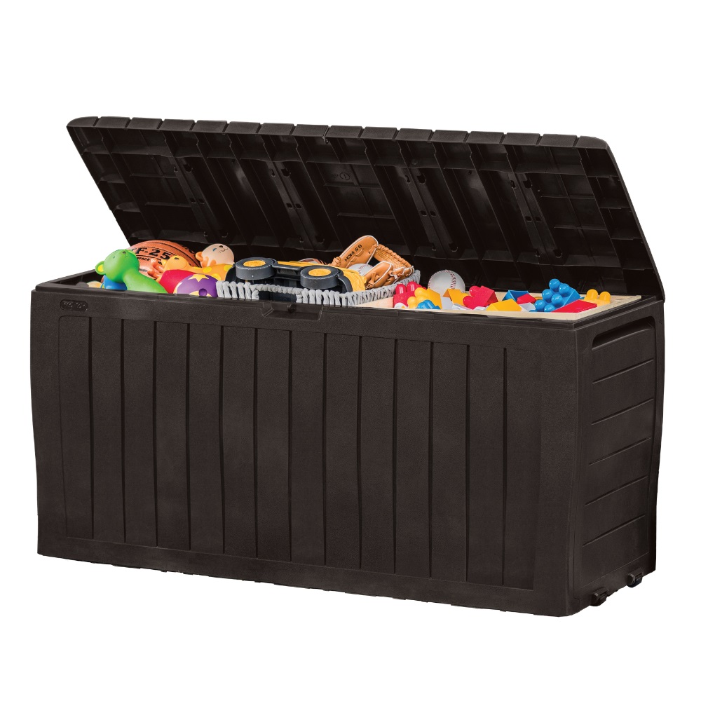 thumbnail video image 2 of Keter Arden 71 Gallon Durable Resin Outdoor Deck Box Storage Organization, Brown, 2 of 14