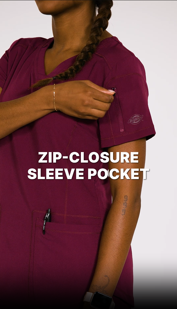 thumbnail video image 2 of Dickies Dynamix Scrubs Top for Women V-Neck DK730, XL, Pewter, 2 of 9