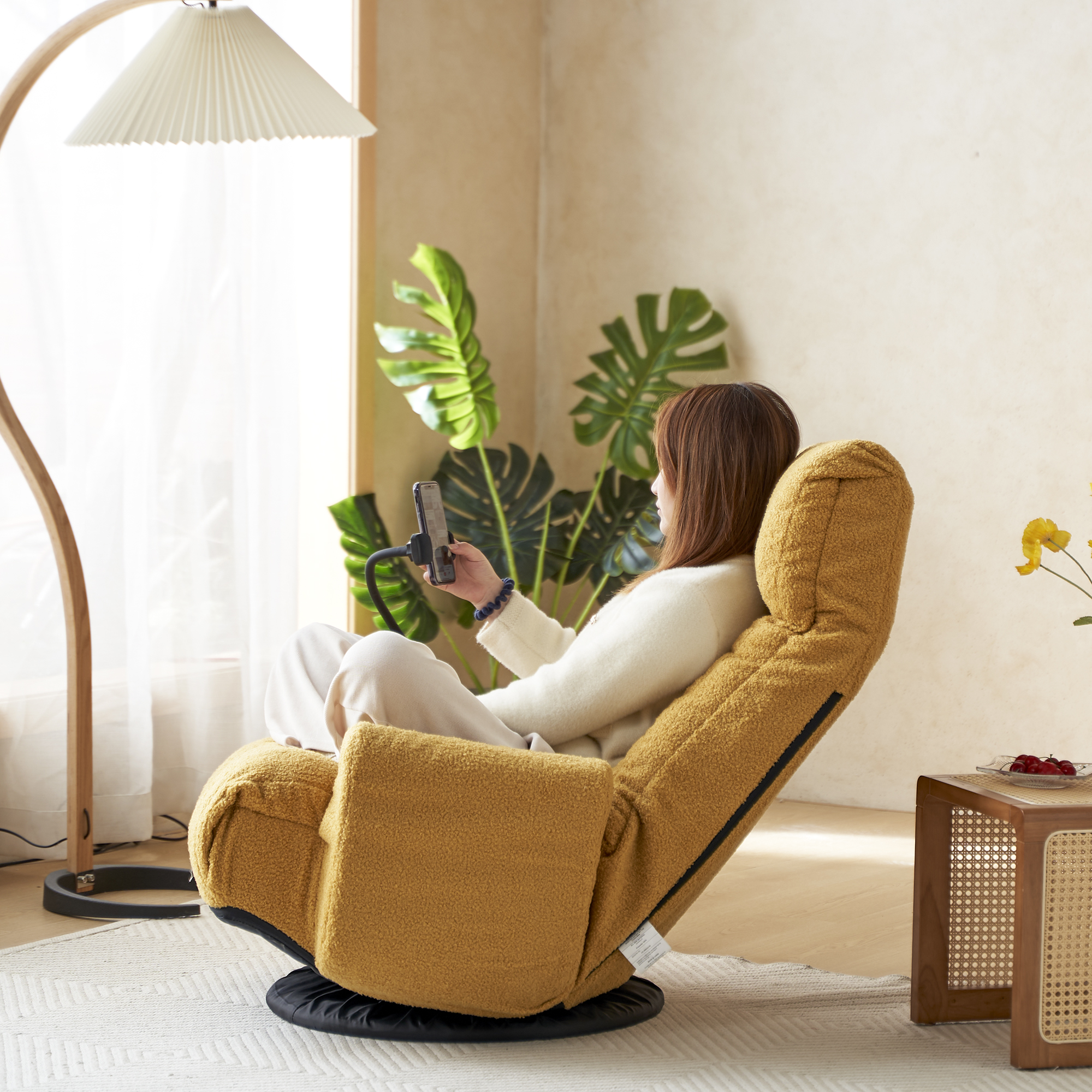 thumbnail video image 2 of Eyisean 360° Swivel Floor Gaming Chair, Comfy Teddy Sofa Chair with Head & Back Support and Phone Holder, 5 Adjustable Positions, Folding Chaise Lounge Chair for Living Room, Bedroom, Gaming, 2 of 19