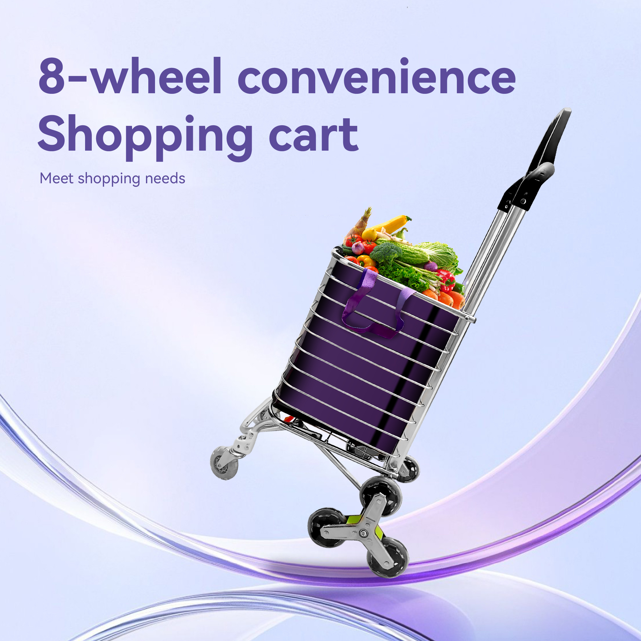 thumbnail video image 2 of Heavy-Duty Folding Stair-Climbing Cart - All-Terrain Grocery & Cargo Utility Wagon, Collapsible Hand Truck for Home/Outdoor/Shopping (44lbs), 2 of 12