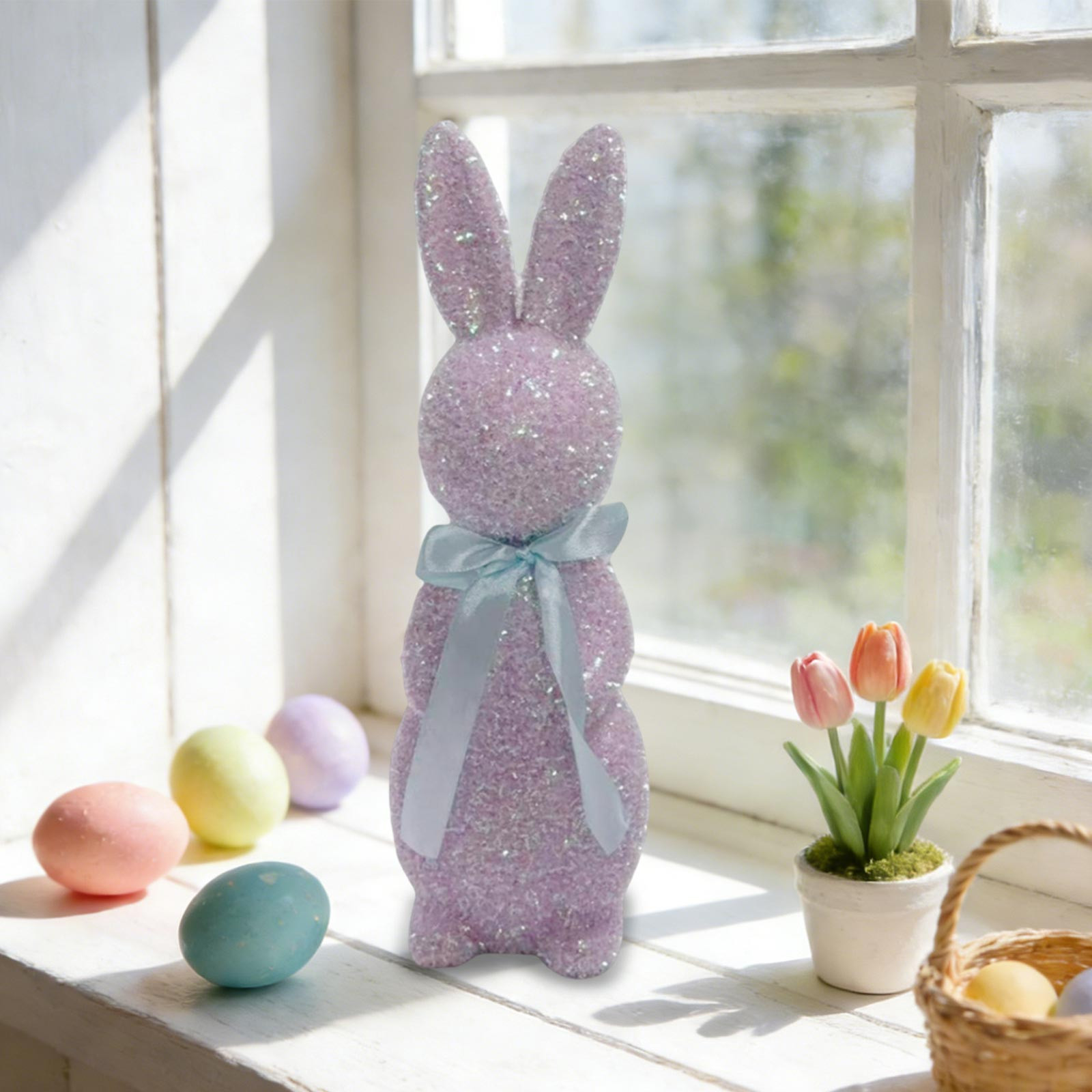 thumbnail video image 2 of Pink Standing Easter Rabbit, High-End Sparkling Bow Design, Cute Bunny Decor, Soft Festive Accent, Durable & Elegant, for Home, Garden, Courtyard and Easter Gift Giving, Easter Gifts, 1pc, 2 of 7