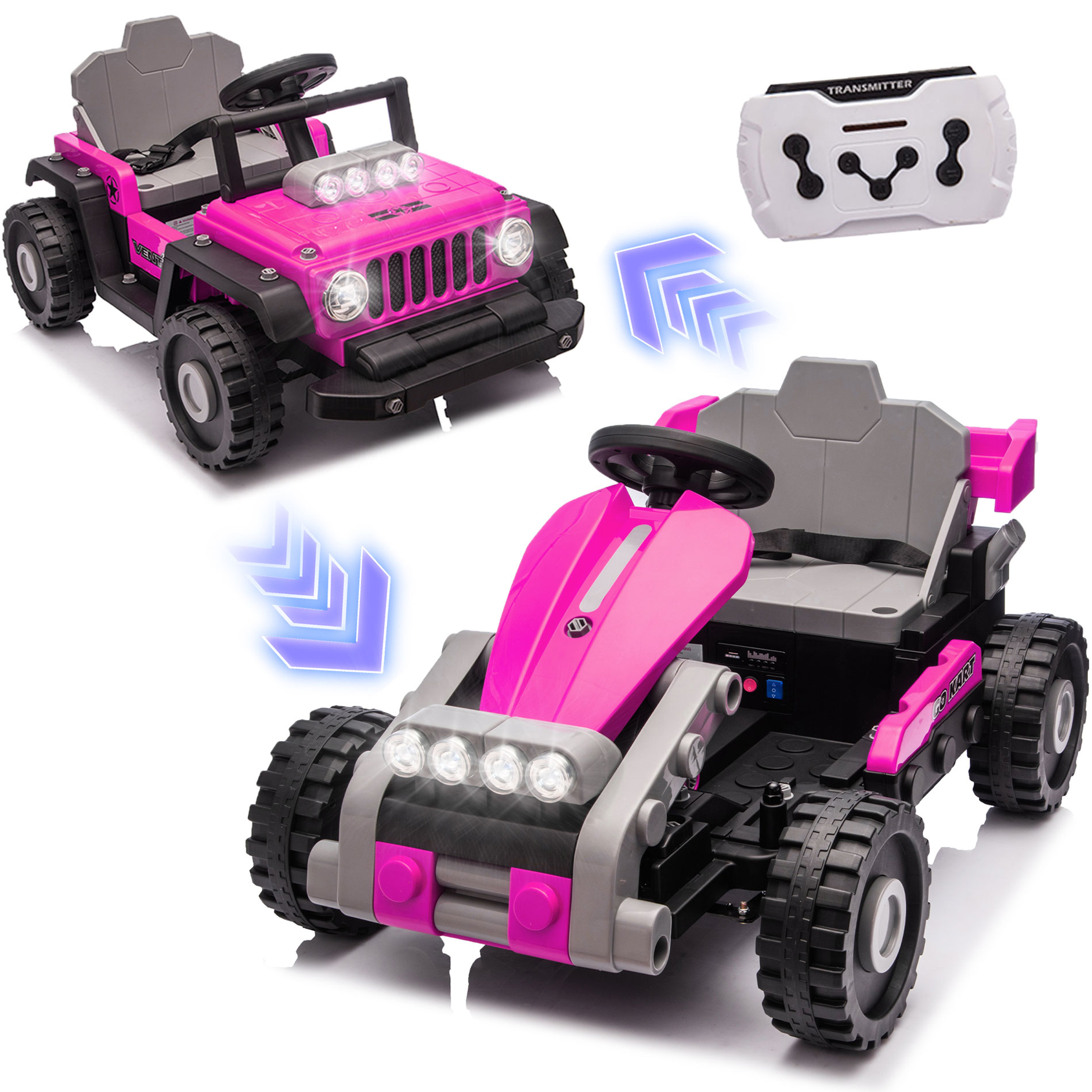 thumbnail video image 2 of iRerts 12V Electric Ride on Cars, Ride on Building Block Toys for Toddlers with Remote Control, Electric Truck Car/Kart-Switch Freely, Bluetooth, Music, LED Lights, 4 Wheel Suspension, Black, 2 of 13