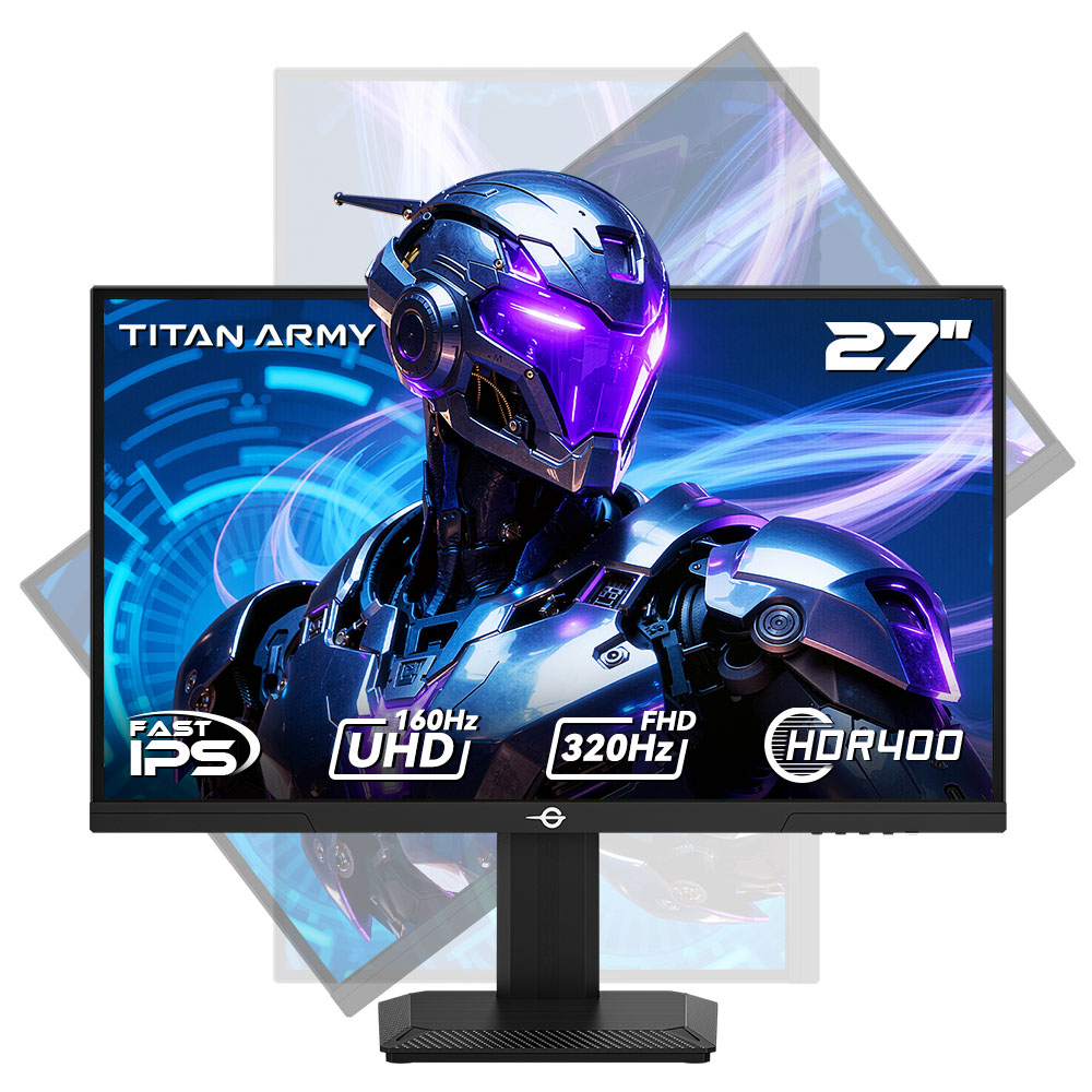 thumbnail video image 2 of TITAN ARMY Gaming Monitor 27 Inch, 4K@160Hz, FHD 320Hz Computer Monitor, Adaptive-Sync, 135% sRGB, VESA, HDMI 2.1, DP 1.4, Swivel Tilt Height Pivot Adjustable, P2712V, 2 of 17