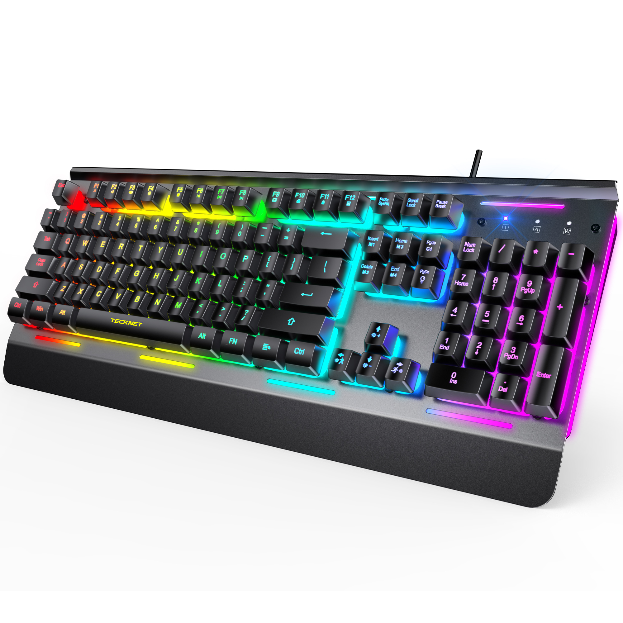 thumbnail video image 2 of TECKNET BASICS Wired Gaming Keyboard, 2.4G USB Computer Keyboards, 7-Color & 4 Modes Backlit, Whisper Quiet Switches, Full Size Quiet Keyboard for Windows Desktop, PC, Laptop, Gaming, 2 of 8
