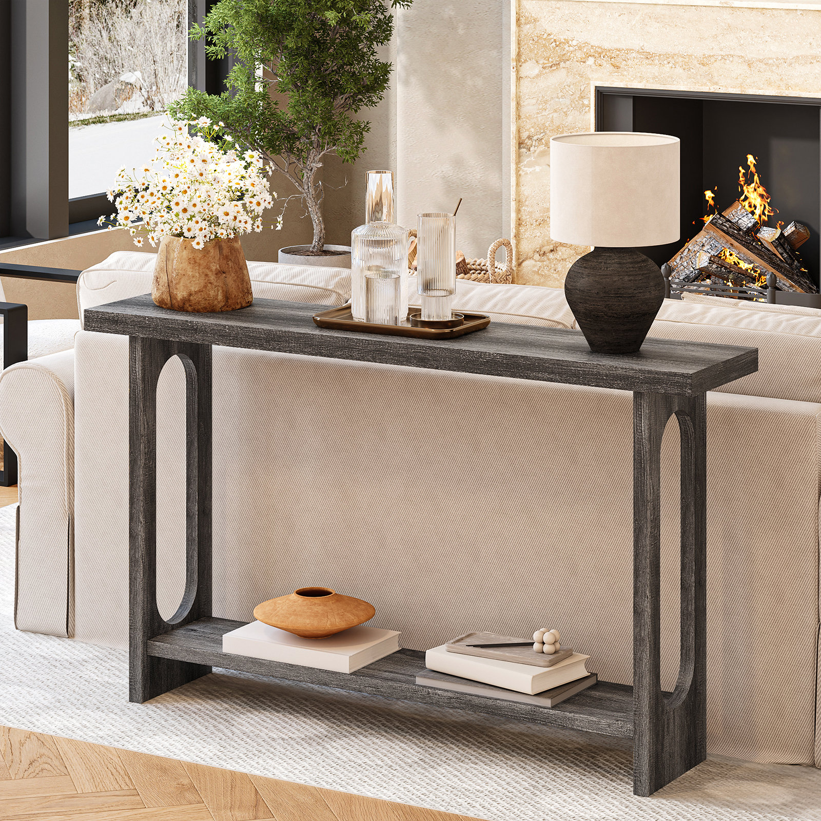 thumbnail video image 2 of Tarnorci 54" Console Table,  Sofa Table with Storage Shelves, Narrow Table for Entryway,Living Room, Foyer, 2 of 9