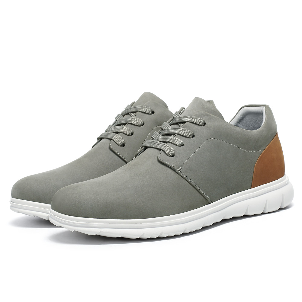 thumbnail video image 2 of CMR CHAMARIPA Men's Shoes With Higher Heels - Gray Nubuck Leather Daily Casual Shoes 6CM / 2.36 Inches, 2 of 10