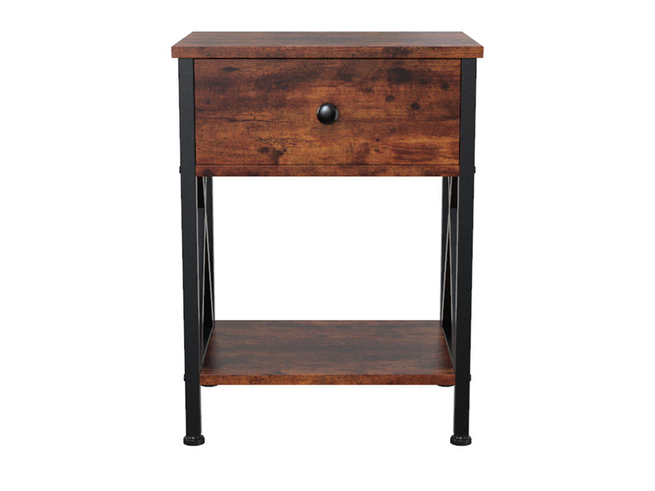 ZenStyle Set of 2 End Tables with Drawer, Shelf, X-Design Frame