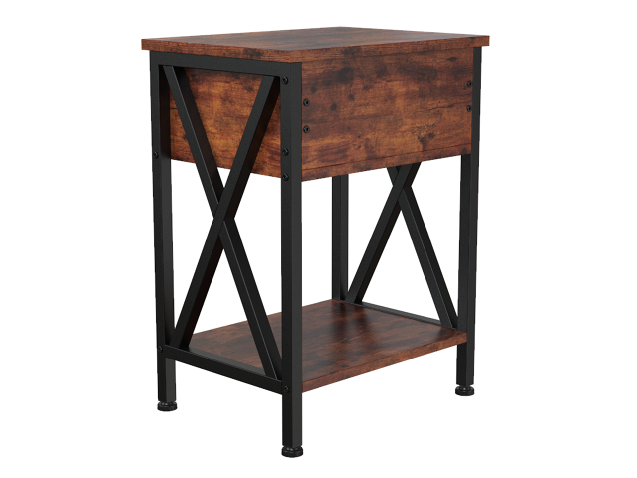 ZenStyle Set of 2 End Tables with Drawer, Shelf, X-Design Frame