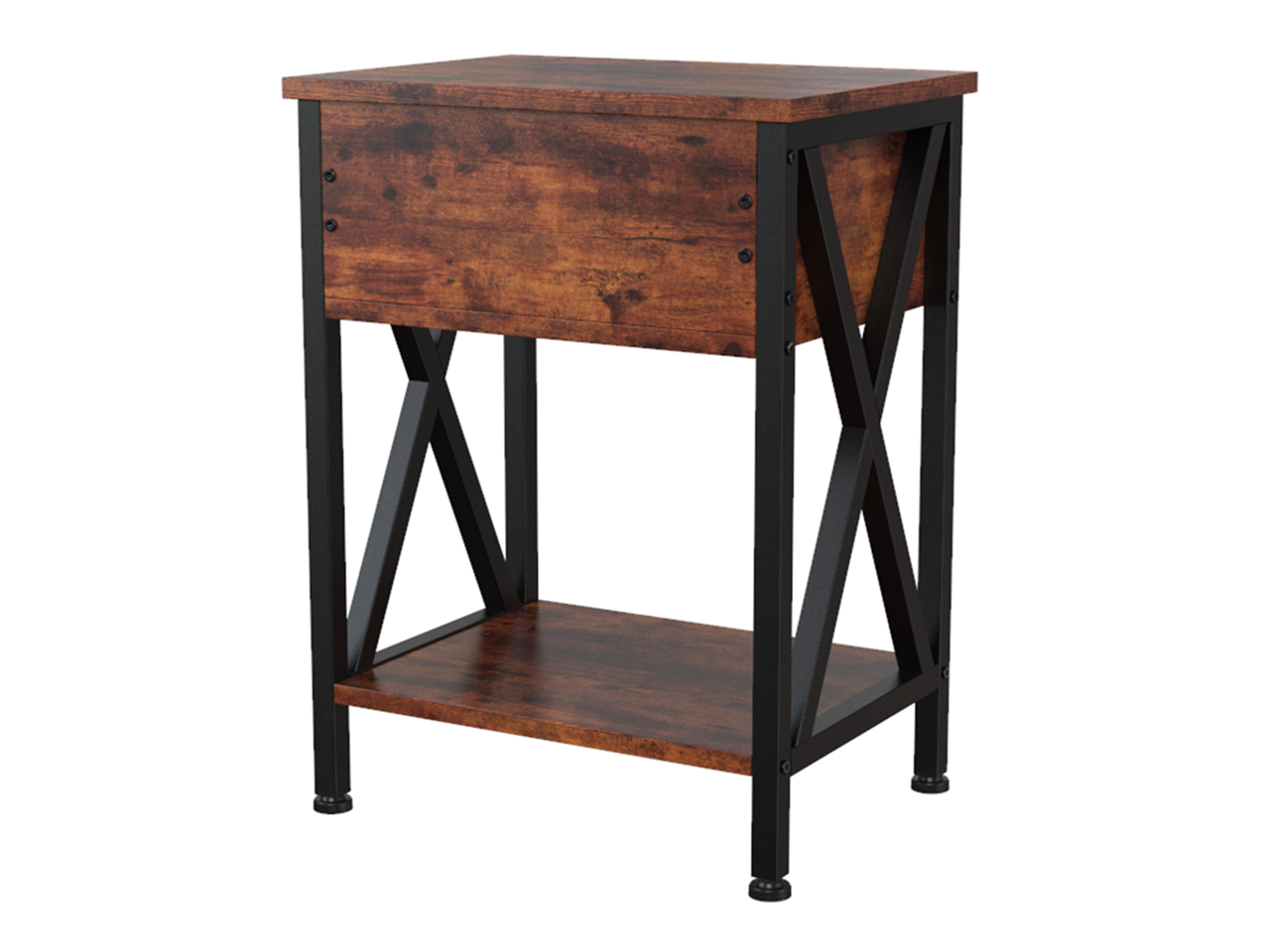 ZenStyle Set of 2 End Tables with Drawer, Shelf, X-Design Frame