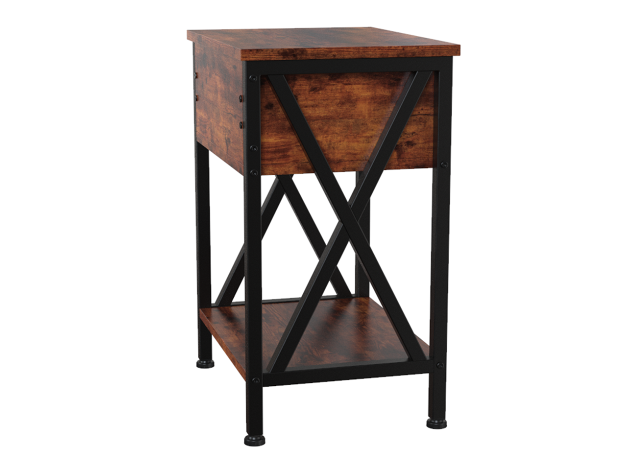 ZenStyle Set of 2 End Tables with Drawer, Shelf, X-Design Frame